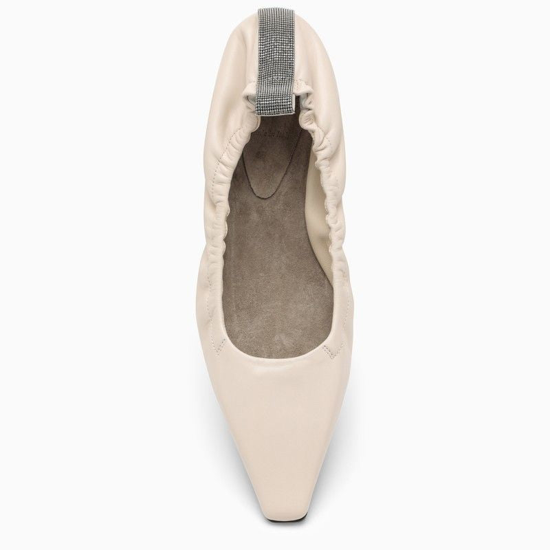 BRUNELLO CUCINELLI Ivory Leather Ballerina - Women's Square Toe Flat Shoes