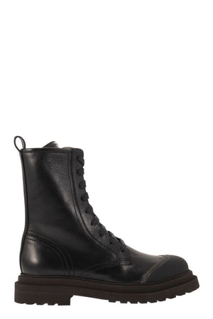 BRUNELLO CUCINELLI Refined Leather Women's Boots with Precious Details for FW23