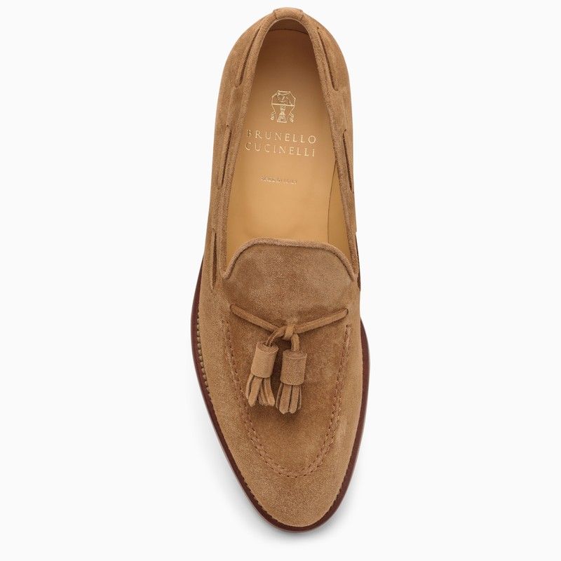 BRUNELLO CUCINELLI Tan Suede Moccasin with Tassel Detail for Men