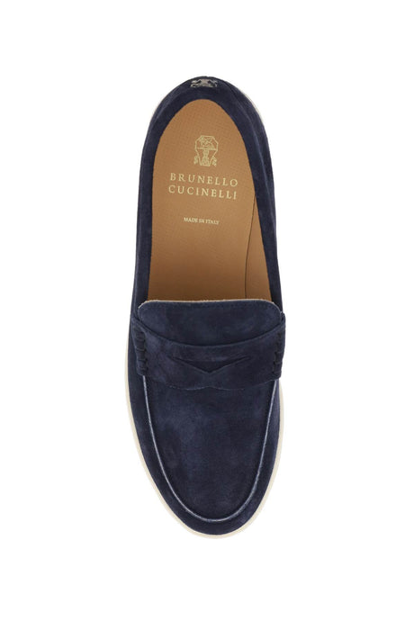 BRUNELLO CUCINELLI Suede Loafers with Laminated Logo - FW24 Collection