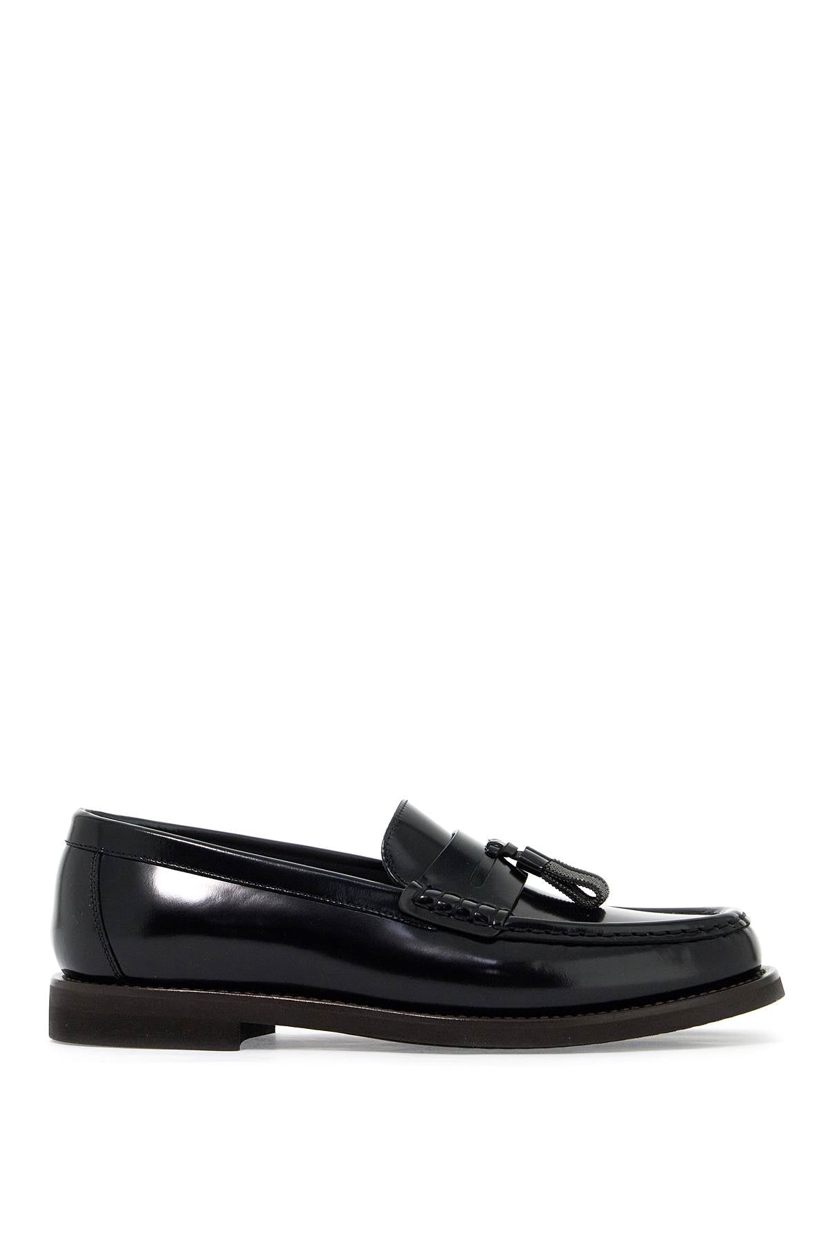 BRUNELLO CUCINELLI Minimalist Glossy Leather Loafers with Tassel Detail