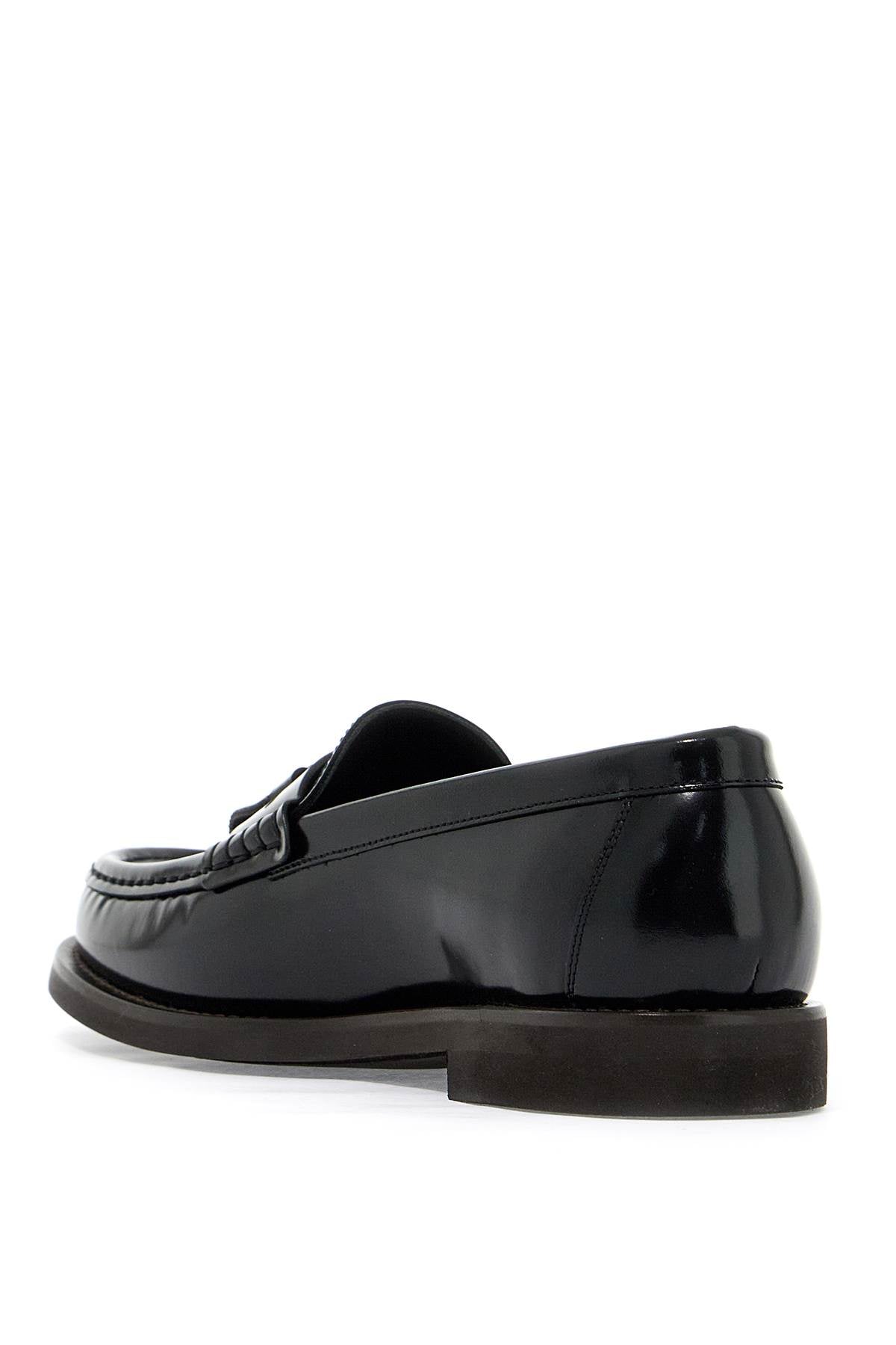 BRUNELLO CUCINELLI Minimalist Glossy Leather Loafers with Tassel Detail