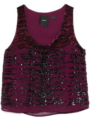 PINKO Sleeveless Bordeaux Zebra Sequin Top