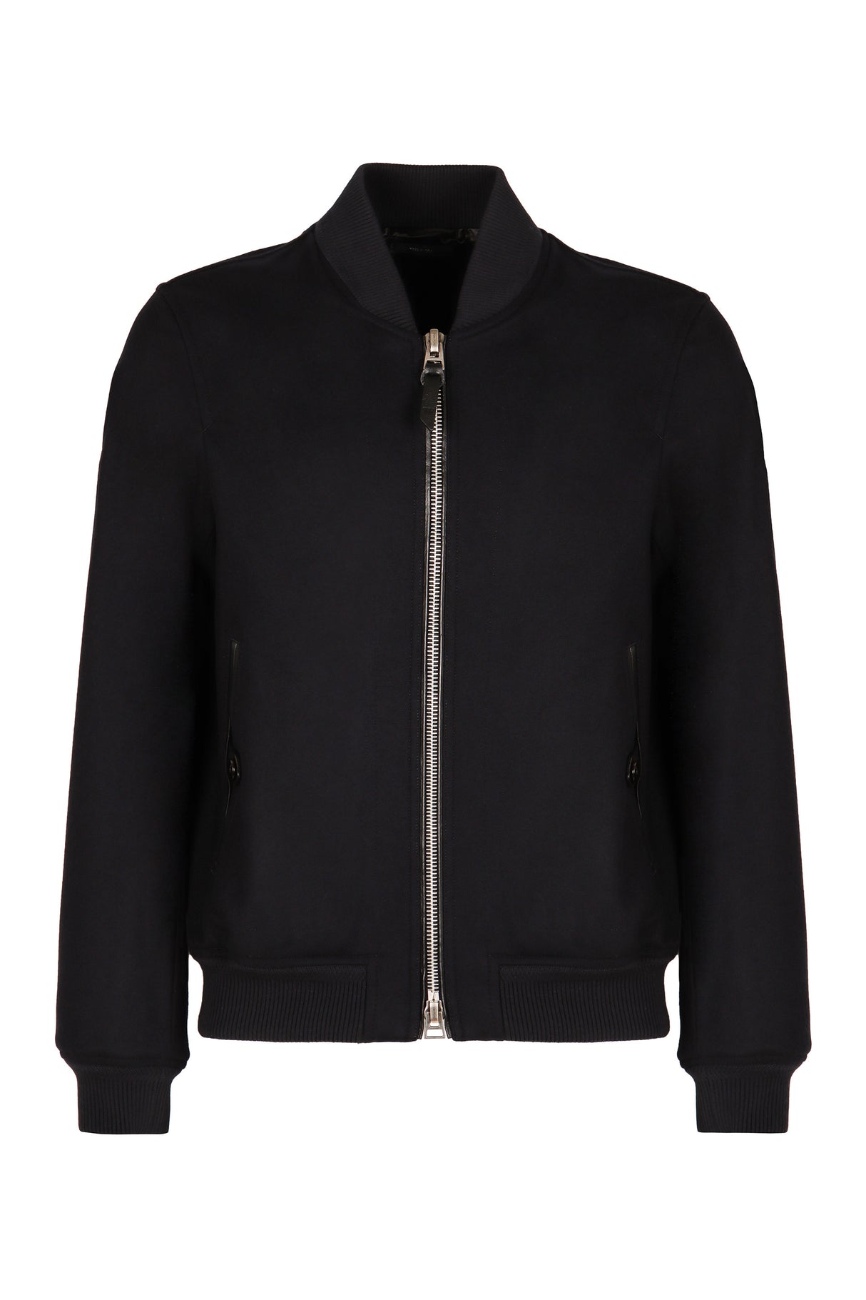 TOM FORD Refined Wool Bomber Jacket with Leather Accents