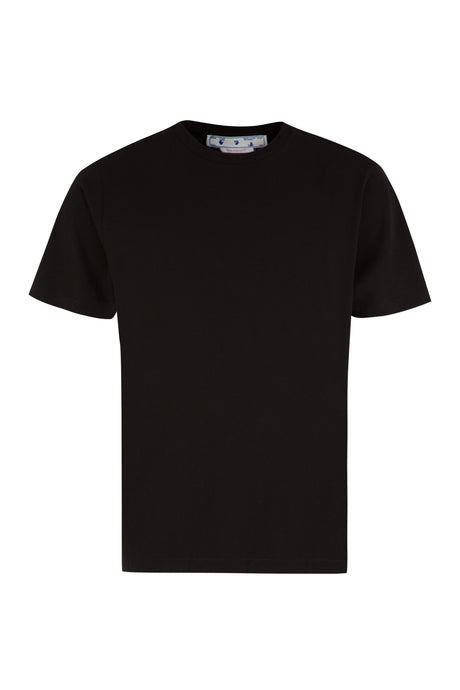 OFF-WHITE Set of Three Black Cotton T-Shirts for Men with Ribbed Details