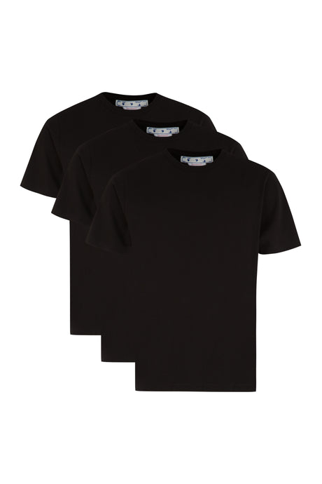 OFF-WHITE Set of Three Black Cotton T-Shirts for Men with Ribbed Details