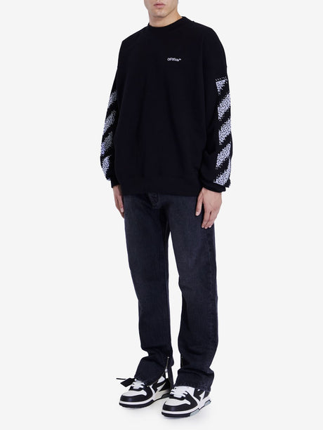 OFF-WHITE Pixelated Diagonal Sleeve Cotton Sweatshirt