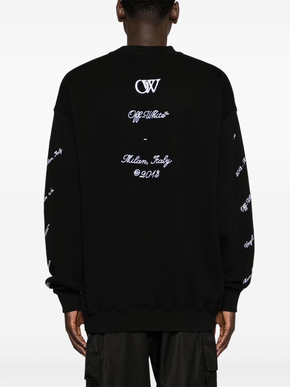 OFF-WHITE Men's Embroidered Crew-Neck Sweatshirt in Panna for SS24