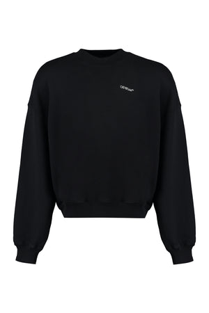 OFF-WHITE Black Cotton Crew-Neck Sweatshirt for Men with Maxi Print and Ribbed Edges