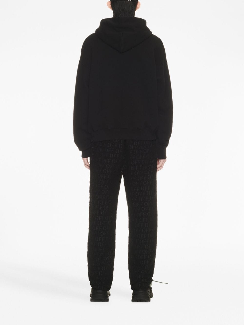 OFF-WHITE Men's Black Hooded Sweatshirt with Ribbed Cuffs and Lower Edge