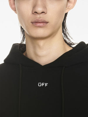 OFF-WHITE Men's Black Hooded Sweatshirt with Ribbed Cuffs and Lower Edge