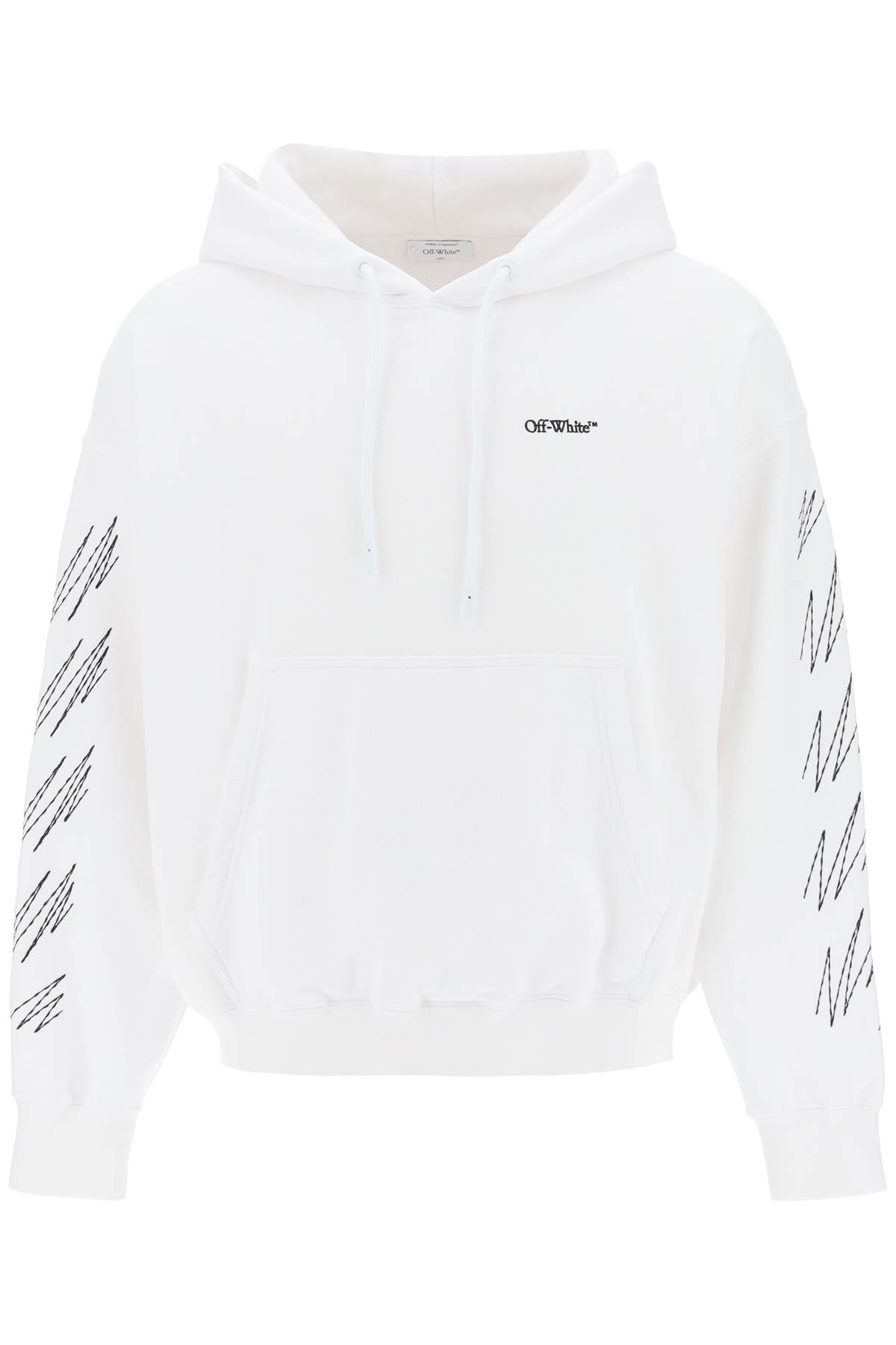 OFF-WHITE White Hoodie with Contrast Stitching - Men's French Terry Sweatshirt