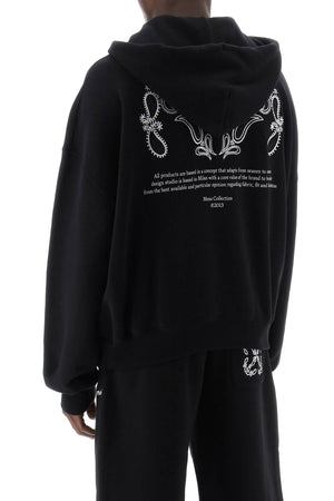 OFF-WHITE Men's Oversized Hooded Sweatshirt with Paisley Embroidery - Black