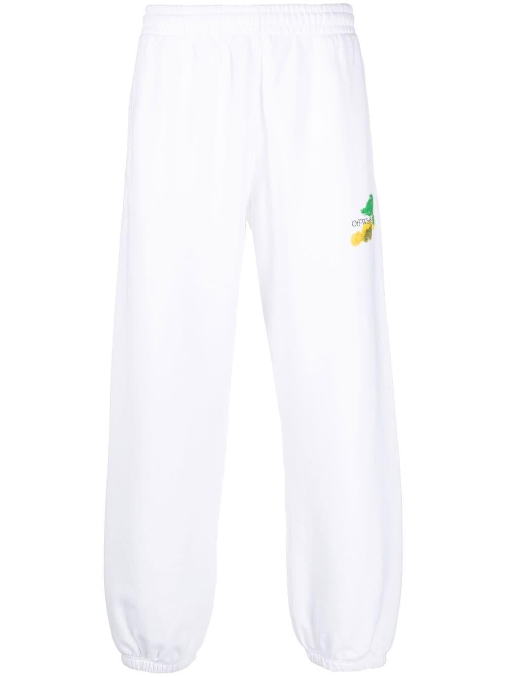 OFF-WHITE Men's White Cotton Sweatpants with Side and Back Pockets - Elastic Ankle Cuffs for Comfort