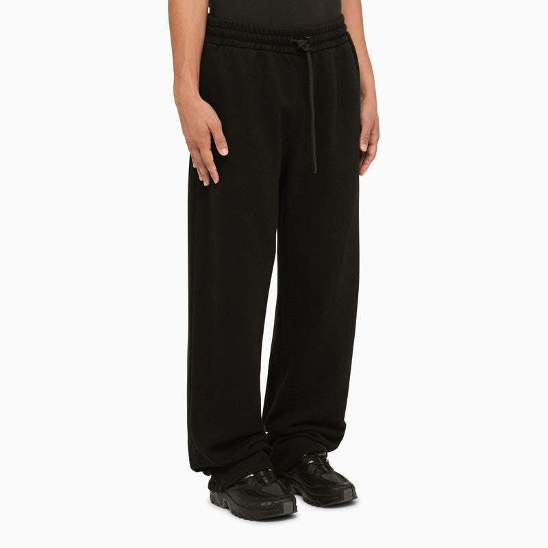 OFF-WHITE Men's Black Cotton Jogging Trousers with Logo Print and Adjustable Waistband