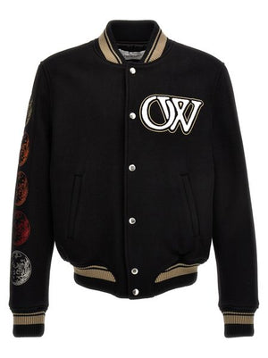 OFF-WHITE Men's Black Wool Moon Phase Winter Bomber Jacket