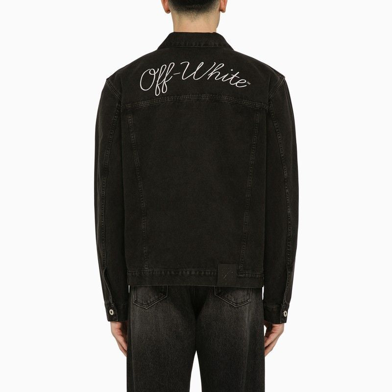 OFF-WHITE Men's Black Canvas Jacket with Embroidered Logo