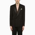 OFF-WHITE Elegant Black Smocking Jacket with Satin Collar