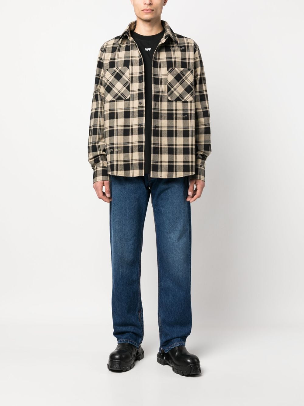 Áo Flannel Kẻ Beige Cho Nam FW23