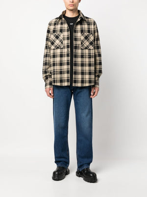 Áo Flannel Kẻ Beige Cho Nam FW23