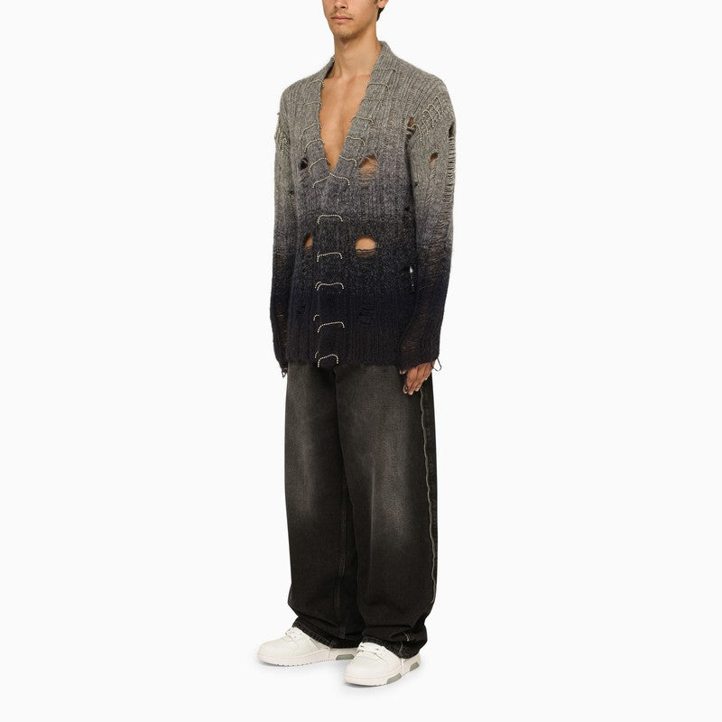 OFF-WHITE Men's Grey Degradé Mohair Blend Cardigan with Rhinestone Detailing