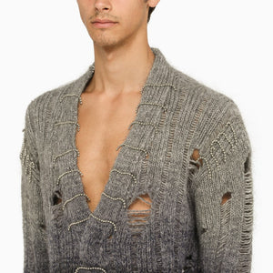 Áo Khoác Cardigan Nam Màu Xám Degradé Chất Liệu Mohair Mix Đính Đá Đậm