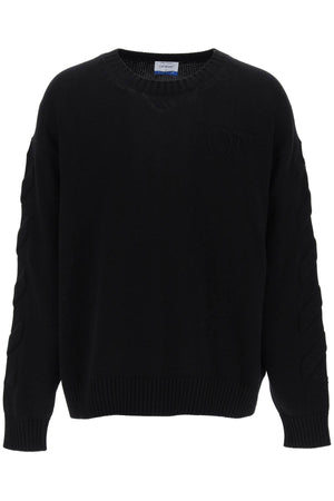 OFF-WHITE Men's Grey Sweater with Embossed Diagonal Motif