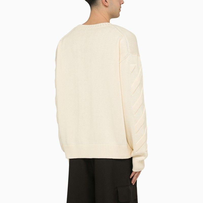 OFF-WHITE Men's Grey Sweater with Embossed Diagonal Motif