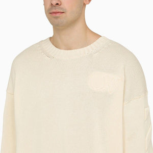 OFF-WHITE Men's Grey Sweater with Embossed Diagonal Motif