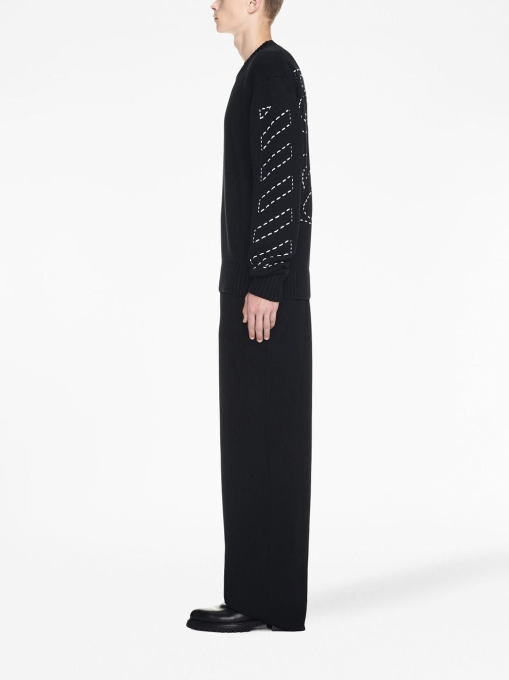 OFF-WHITE Men's Black Arrow Embroidered Knit Sweater for FW23 Season