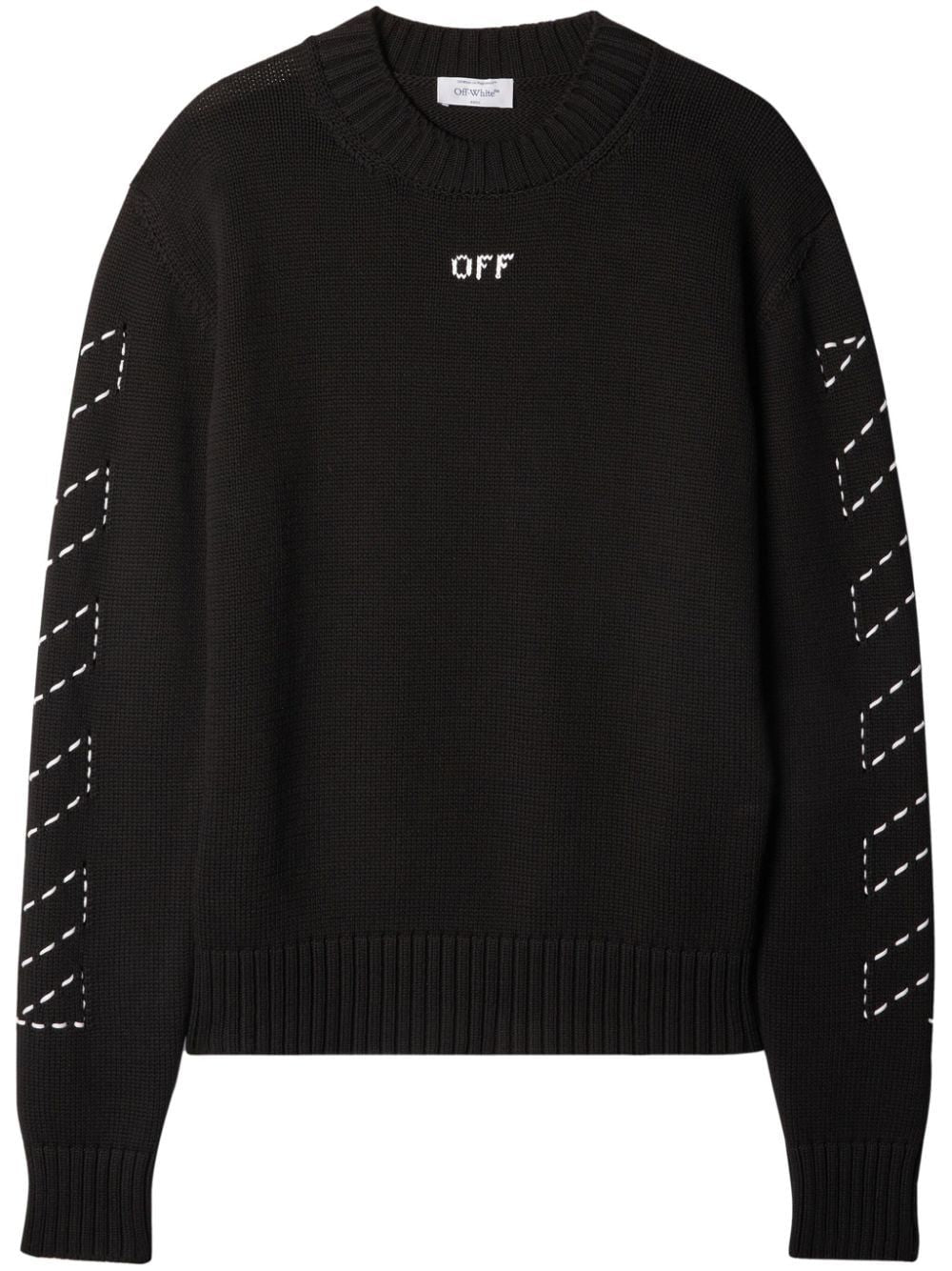 OFF-WHITE Men's Black Arrow Embroidered Knit Sweater for FW23 Season