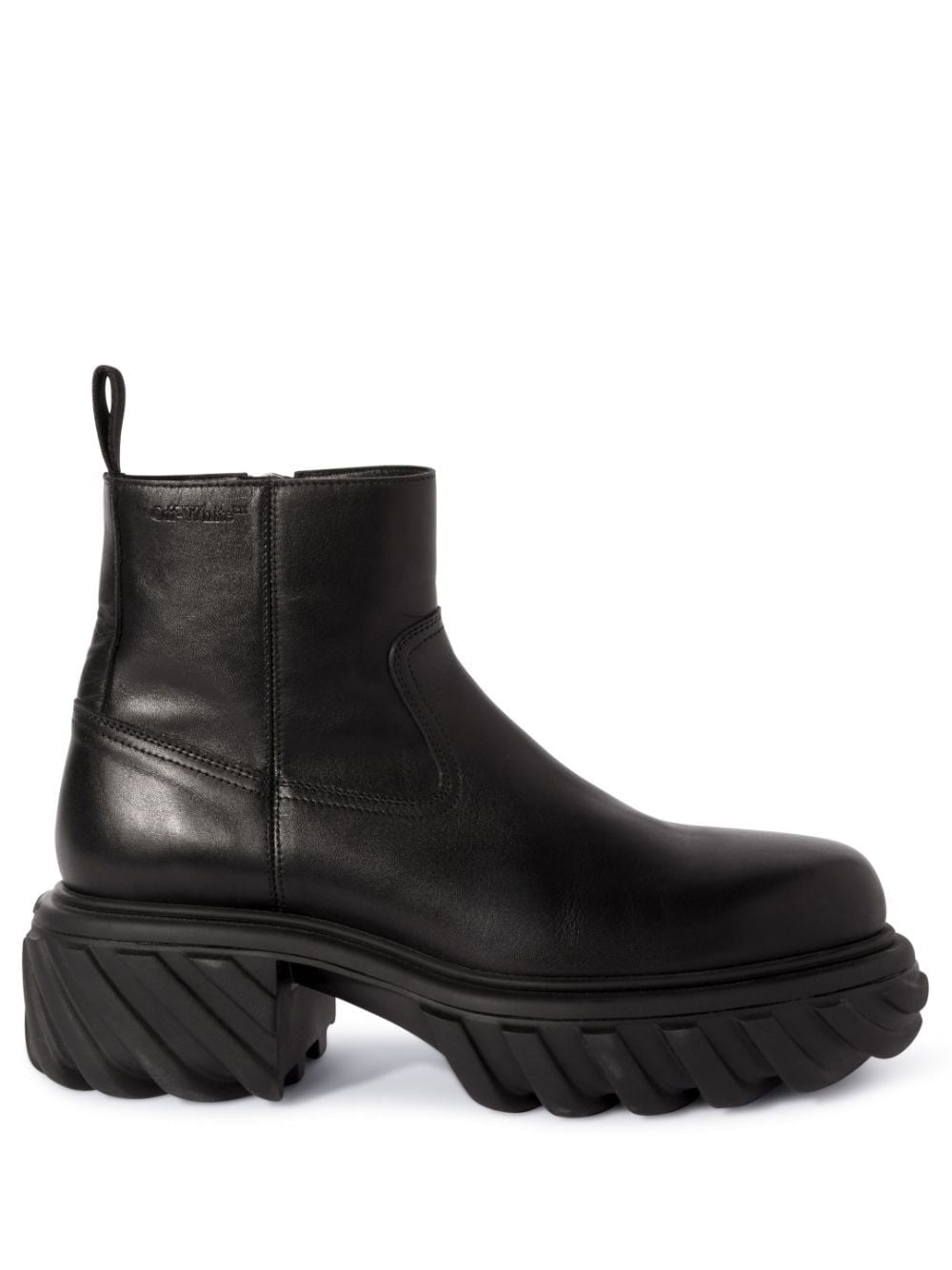 OFF-WHITE Mens Black Calfskin Tractor Ankle Boots for FW23