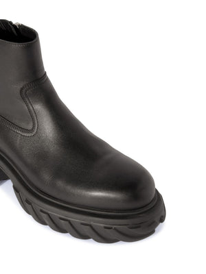 OFF-WHITE Mens Black Calfskin Tractor Ankle Boots for FW23