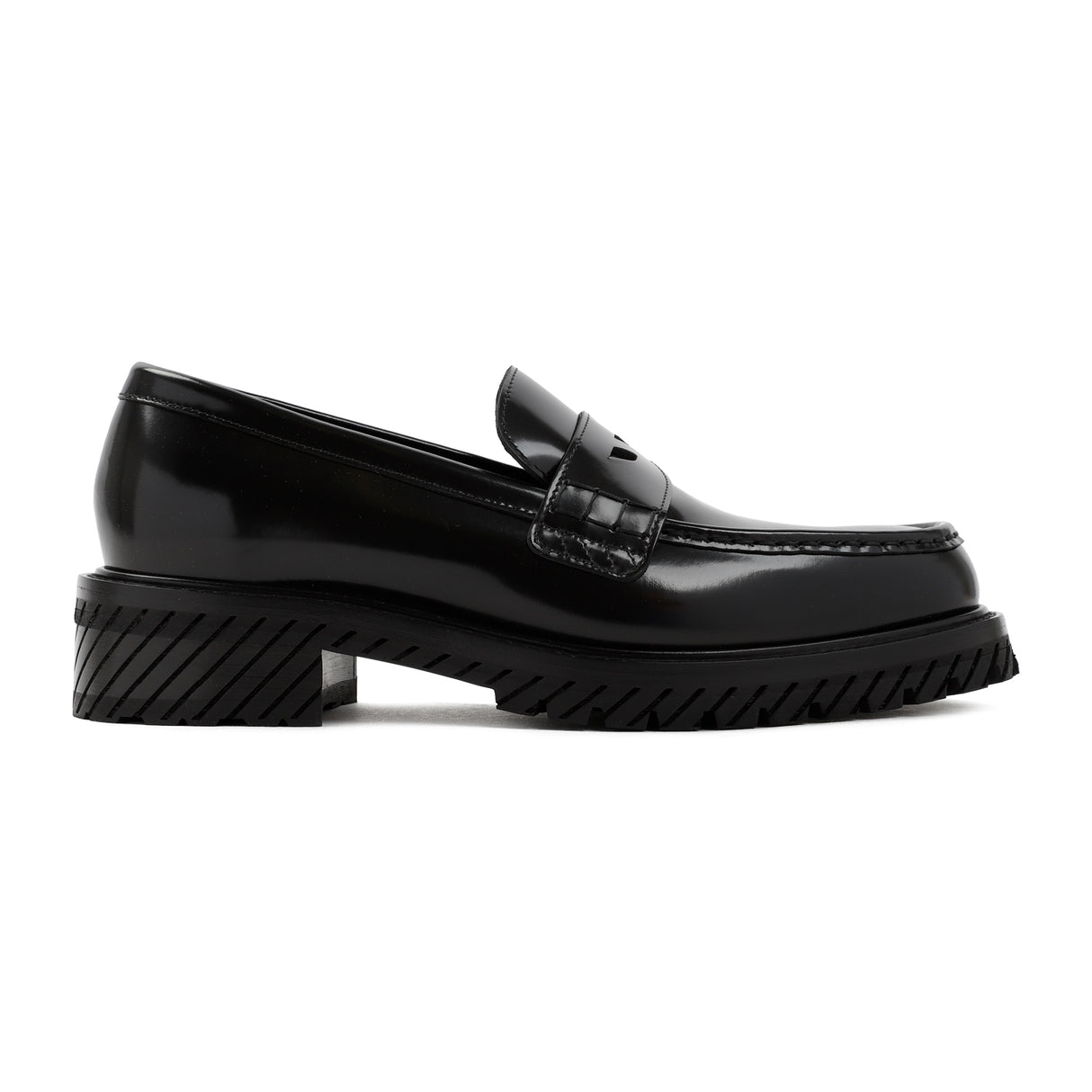 OFF-WHITE Stitch Detailed Leather Loafers for Men in Black