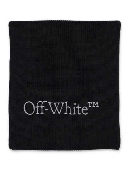 OFF-WHITE Modern Black Wool Scarf with Embroidered Logo for Men