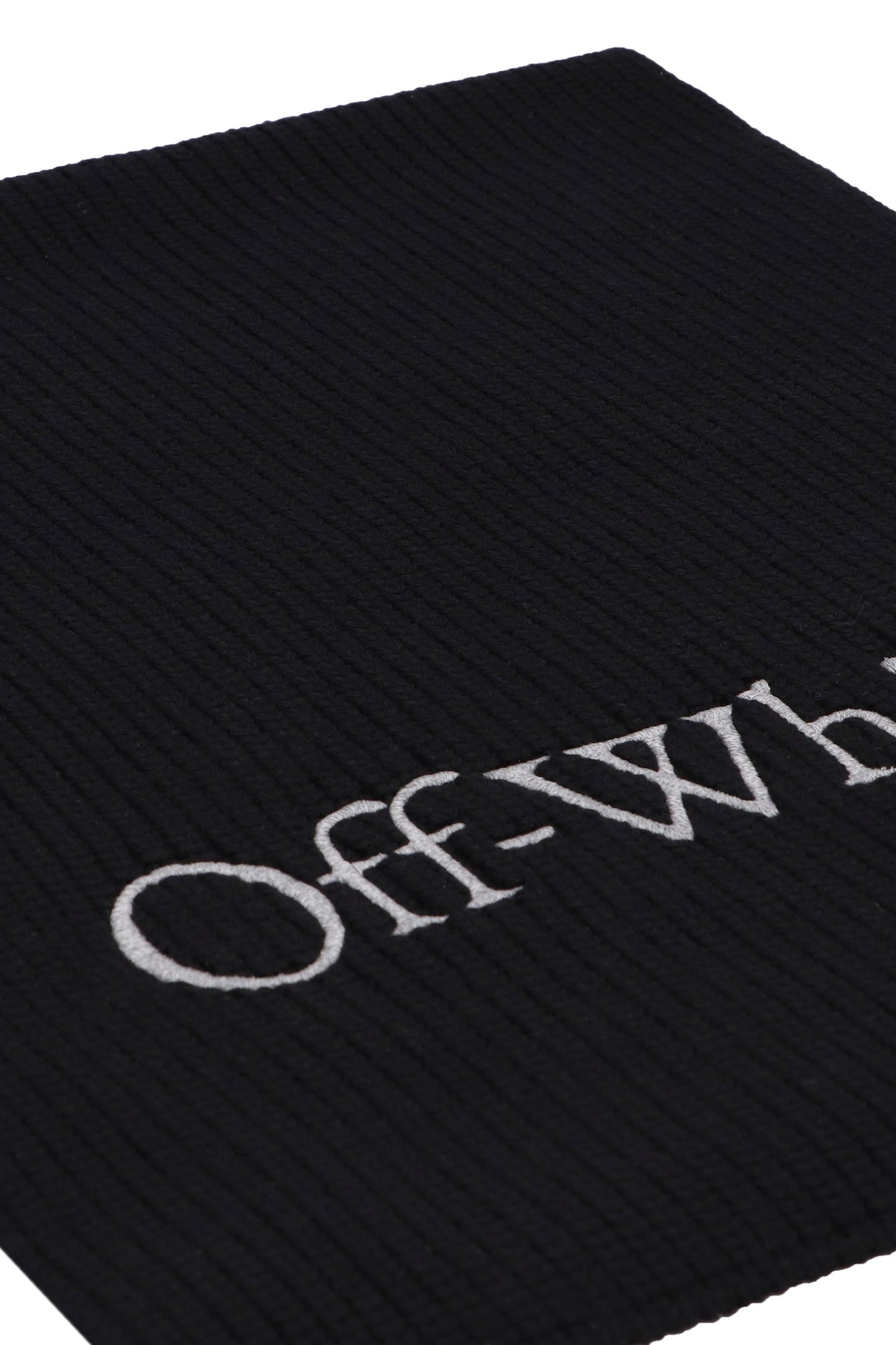 OFF-WHITE Modern Black Wool Scarf with Embroidered Logo for Men