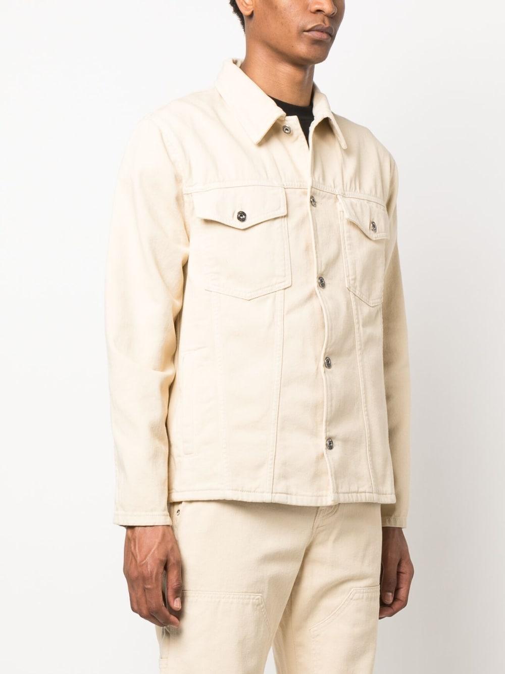 OFF-WHITE Men's Light Beige Classic Denim Jacket with Logo Detail and Belted Waist Tabs