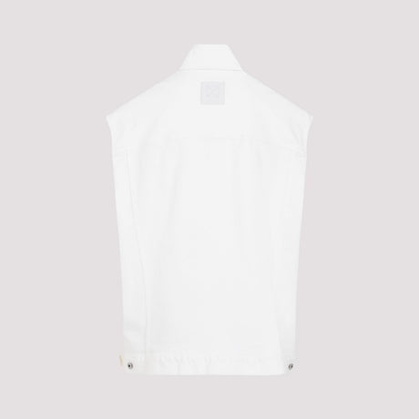 OFF-WHITE White Denim Vest with Logo Embroidery and Classic Collar for Men