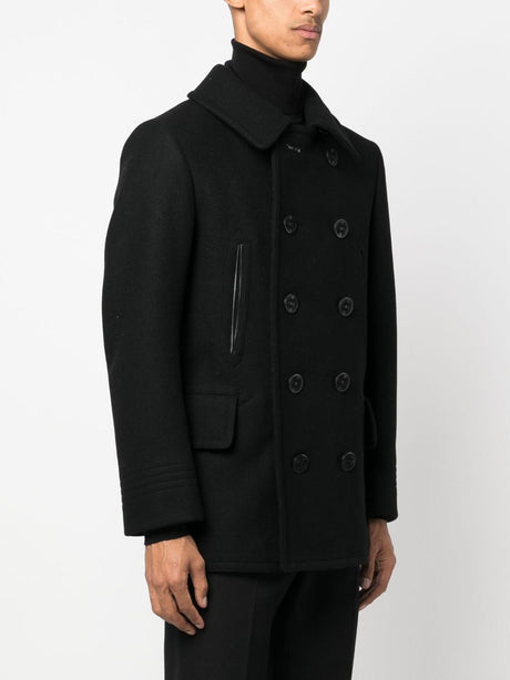 TOM FORD Elegant Black Wool Peacoat