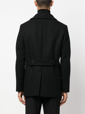 TOM FORD Elegant Black Wool Peacoat