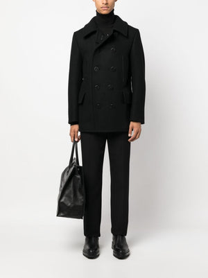 TOM FORD Elegant Black Wool Peacoat