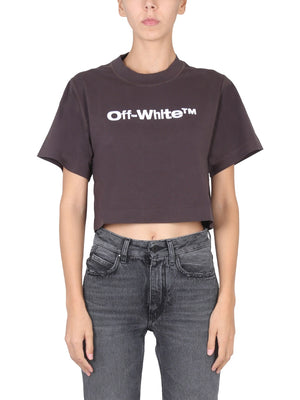 OFF-WHITE Cropped Fit T-Shirt with Embroidered Logo