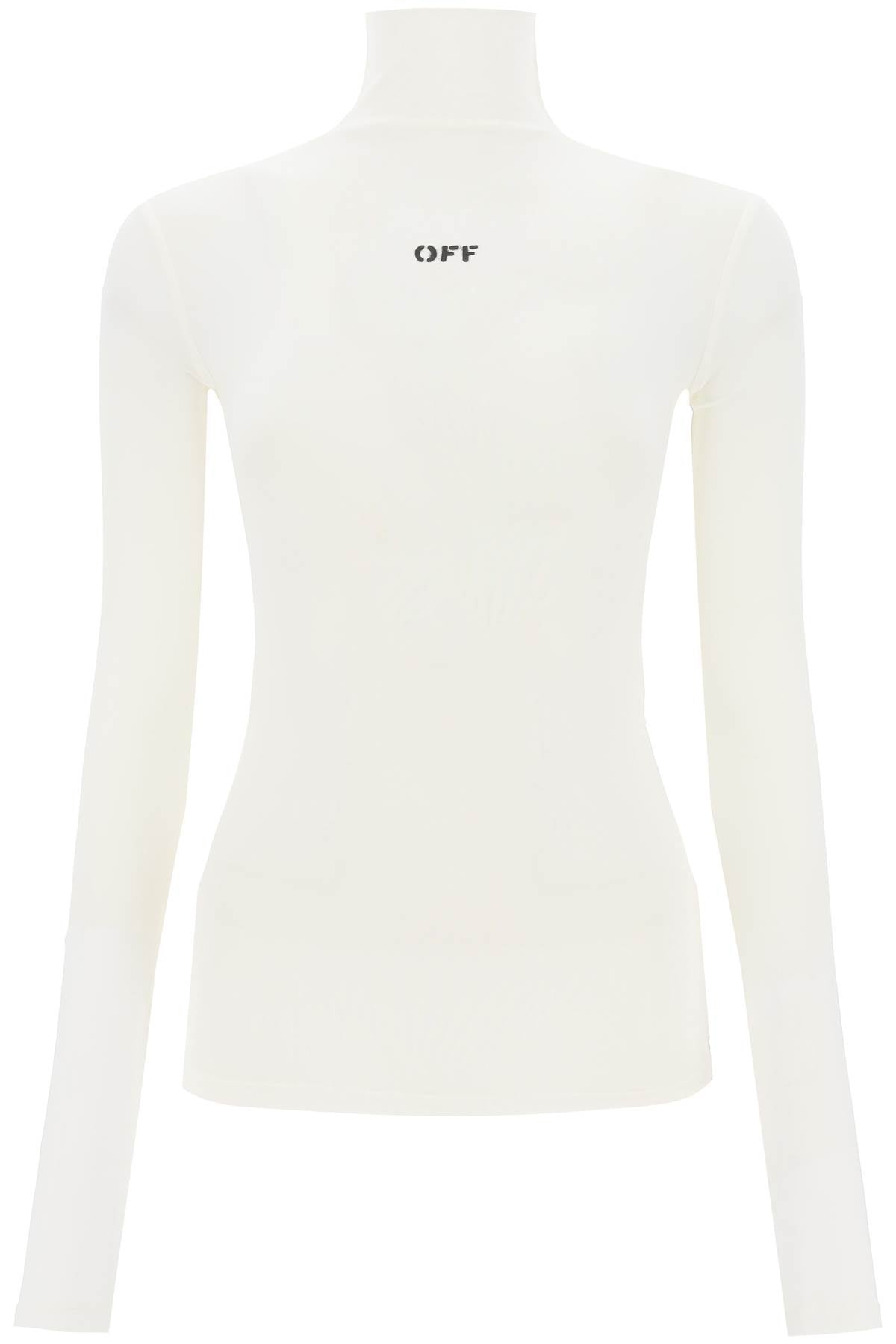 OFF-WHITE Shiny Finish Funnel-Neck Off Logo T-Shirt for Women