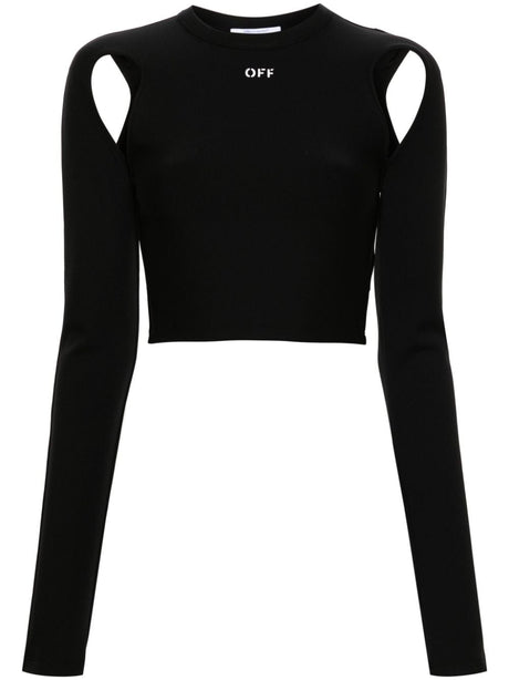 OFF-WHITE Black Cut-Out Long Sleeve Cropped Top for Women - SS24