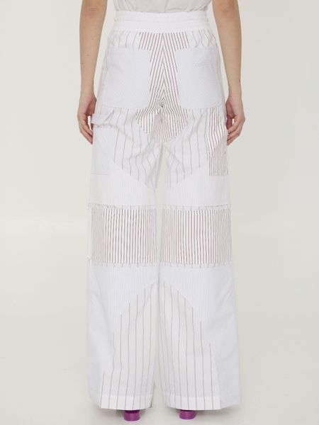 OFF-WHITE White Motorcycle Pants in Cotton Poplin with Striped Details - Women's SS23