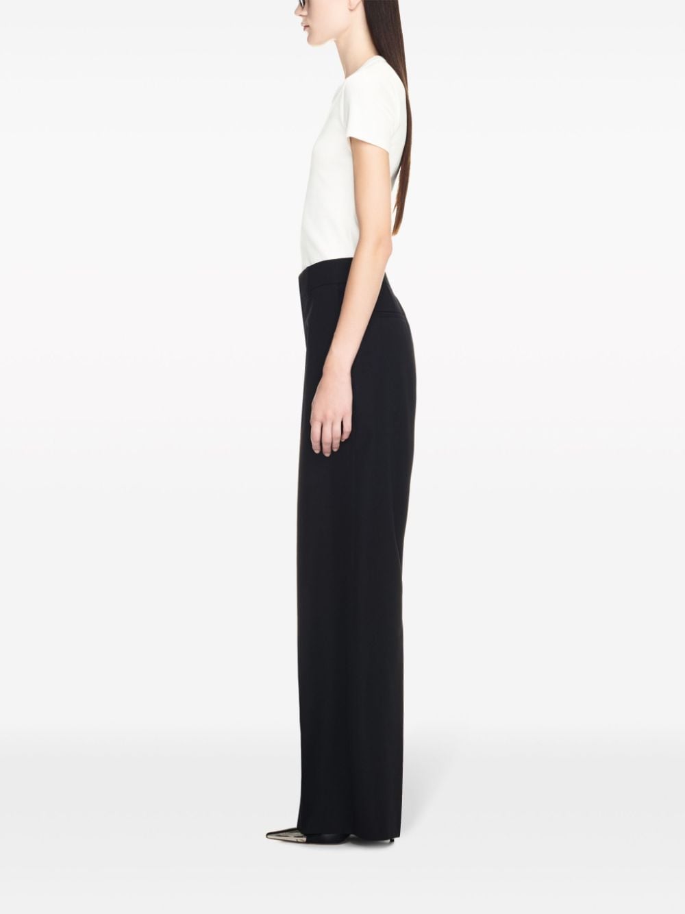 OFF-WHITE Women's Black Wool Embroidered Logo Trousers - SS24 Collection