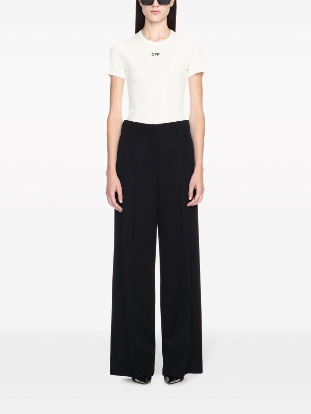 OFF-WHITE Women's Black Wool Embroidered Logo Trousers - SS24 Collection