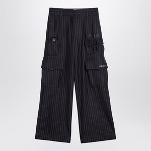 OFF-WHITE Wide Grey Pinstripe Cargo Trousers for Women - FW24