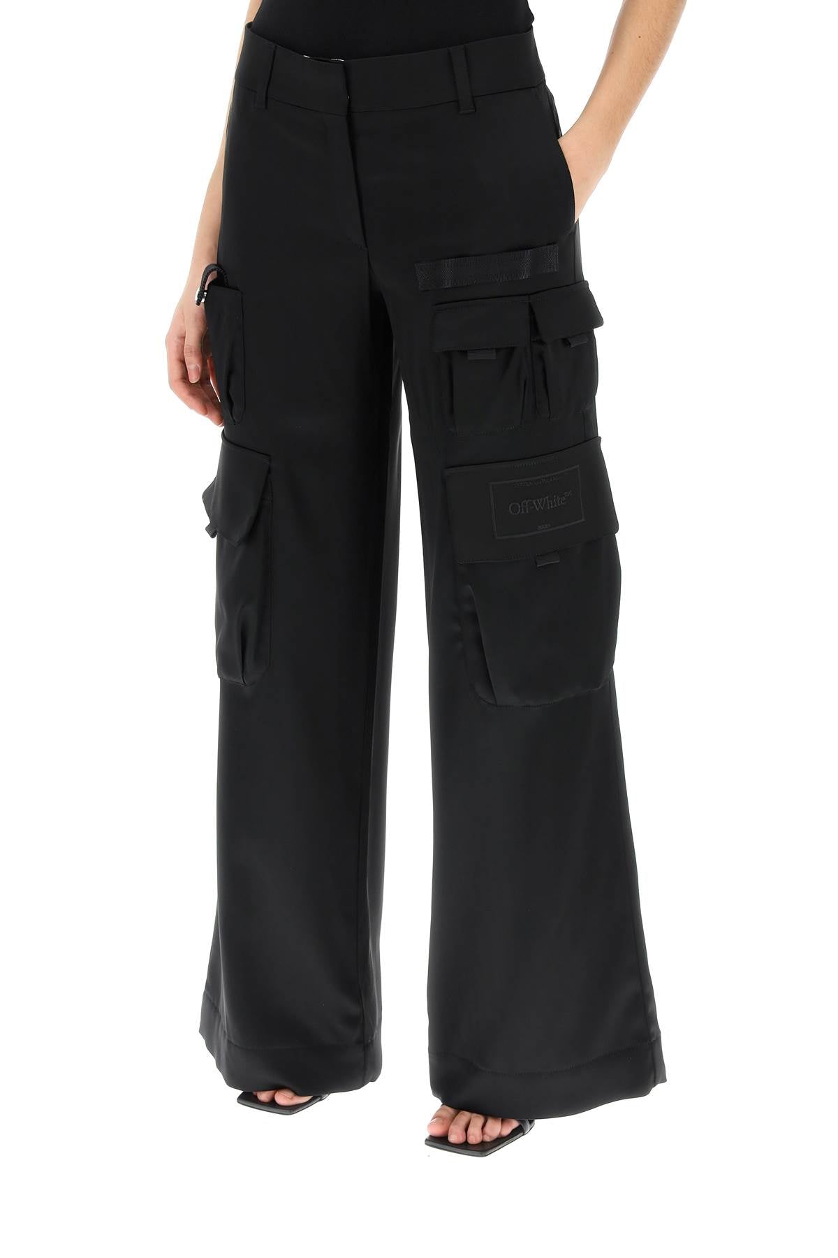 OFF-WHITE Black Satin Cargo Trousers for Women - SS24 Collection