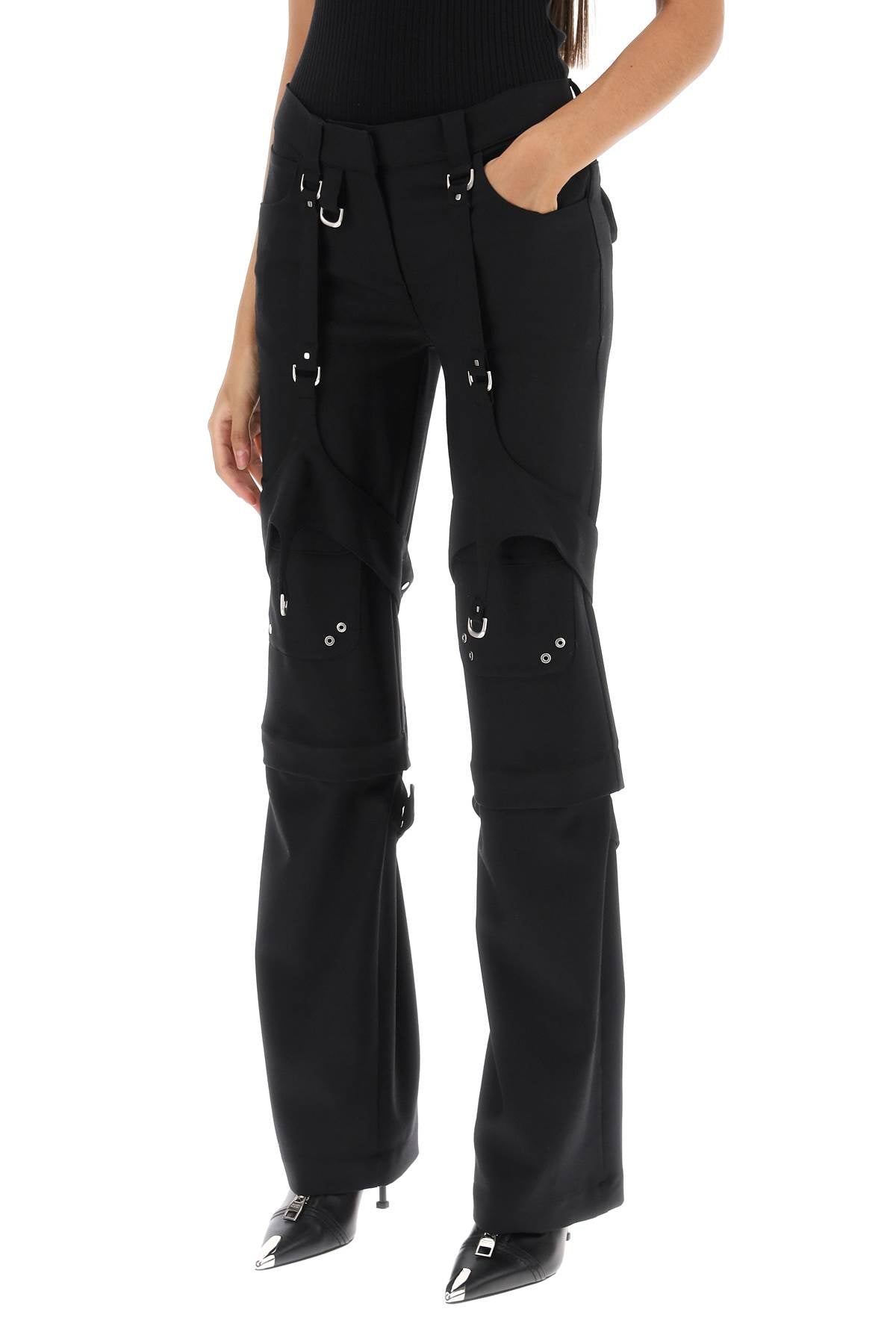 OFF-WHITE Flared Virgin Wool Cargo Trousers with Buckle Detail in Black for Women